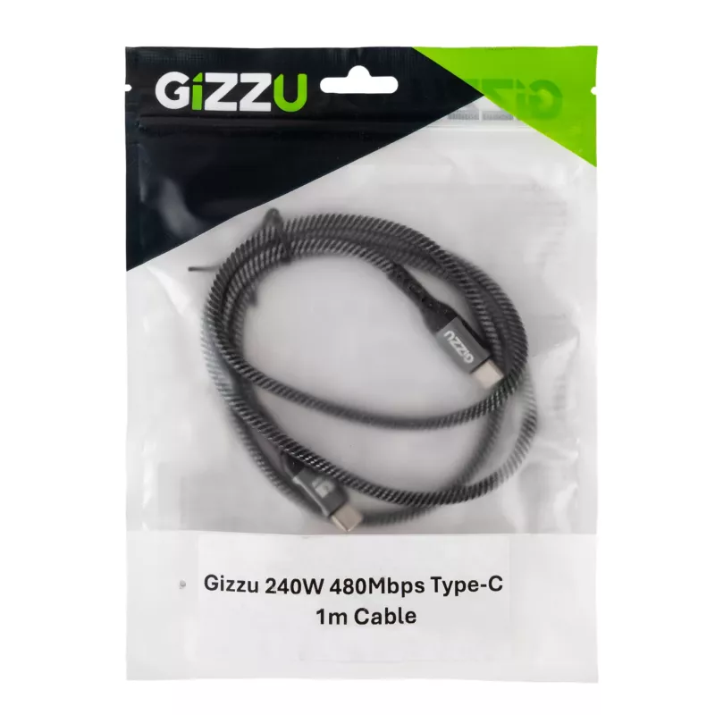 GIZZU 240W 480Mbps USB-C - USB-C punottu kaapeli 1 m musta