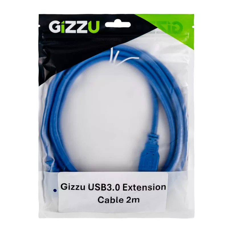 Gizzu USB 3.0 -jatkokaapeli 2m – 5Gbps, uros-naaras, musta
