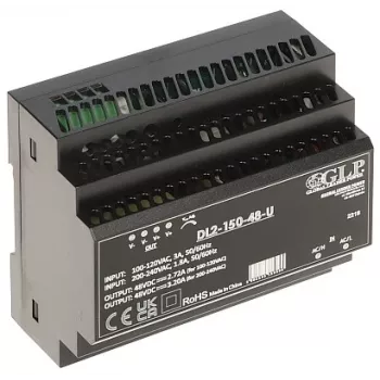 GLP hakkuriteholähde DL2-150-48-U - 150W 48V DC DIN-kisko, aktiivinen PFC, korkea hyötysuhde