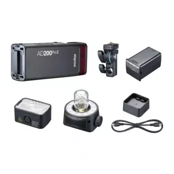 Godox AD200Pro II taskusalama-sarja Bare Bulb & Fresnel Head -päillä, 200Ws, TTL/HSS, 2,4GHz X-järjestelmä