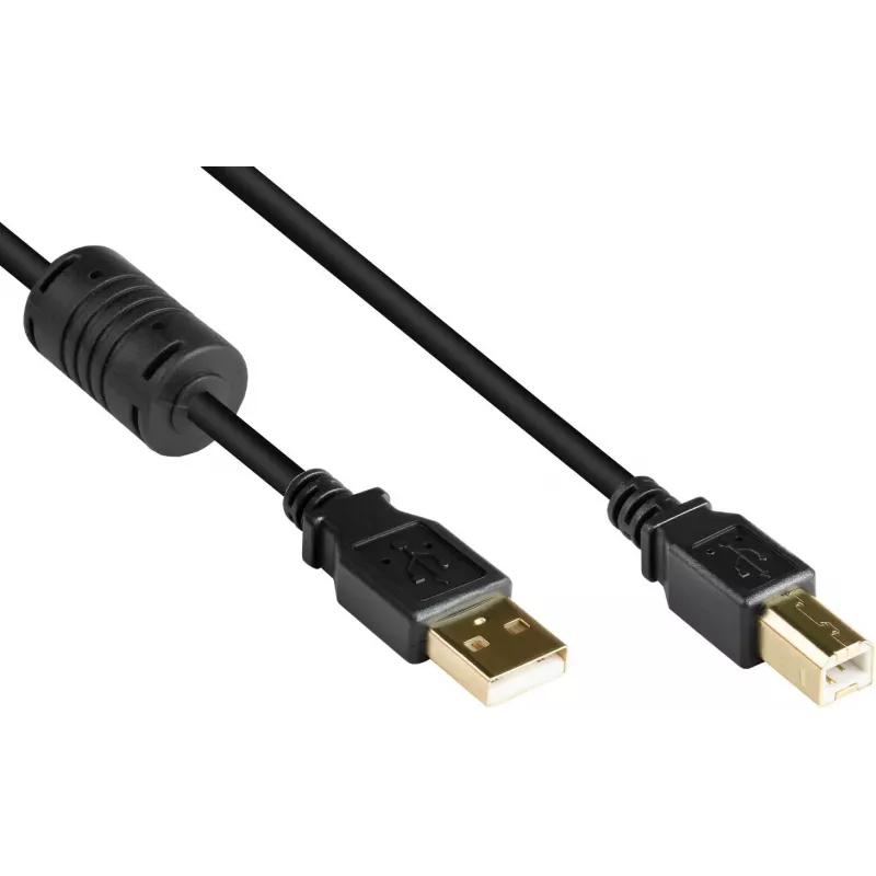 Good Connections USB 2.0 -kaapeli A - B ferriittisydämellä, kullattu, musta, 1m