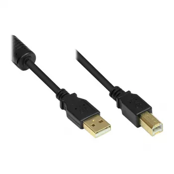Good Connections USB 2.0 -kaapeli A - B ferriittisydämellä, kullattu, musta, 1m