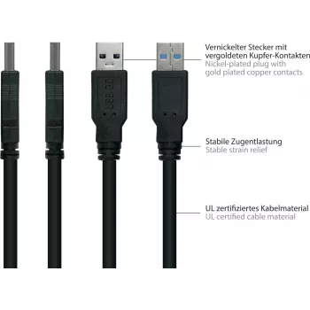 GoodConnections Alcasa USB 3.2 Gen 1 -kaapeli A-B 1,8 m musta