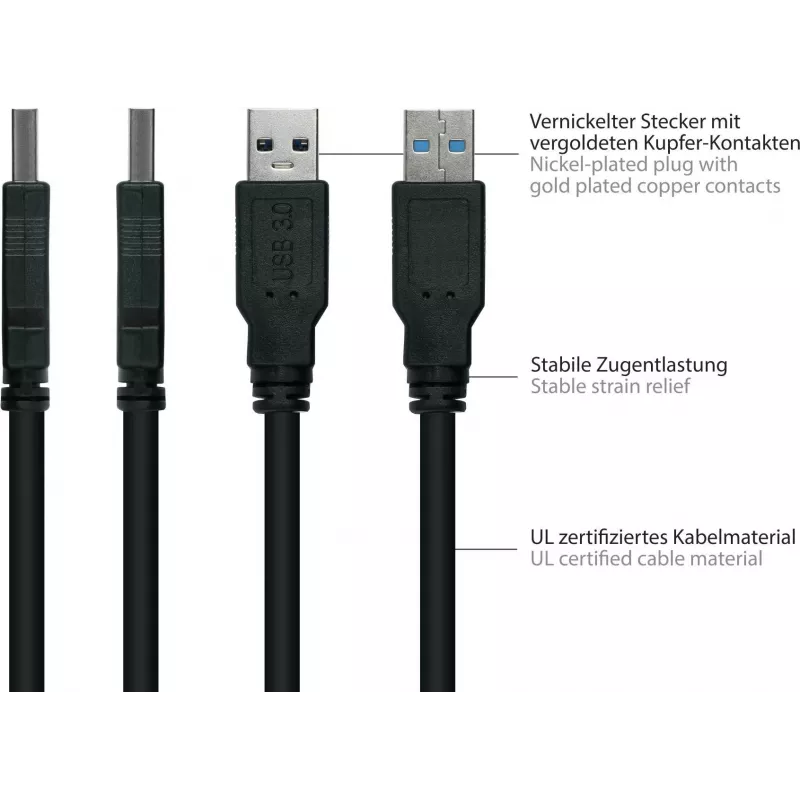 GoodConnections Alcasa USB 3.2 Gen 1 kaapeli, USB-A - Micro-USB B, 1 m, musta