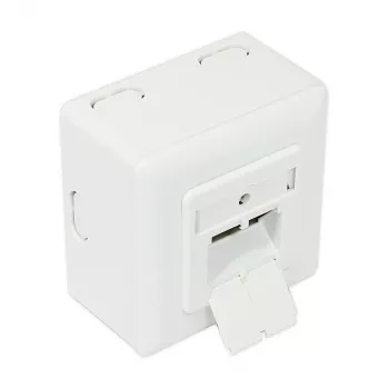GoodConnections Cat.6 -verkkoliitäntärasia, 2xRJ45, suojattu, pinta-asennus, pystysuora kaapelinsyöttö, signaalinvalkoinen RAL9003 (GC-N0026)