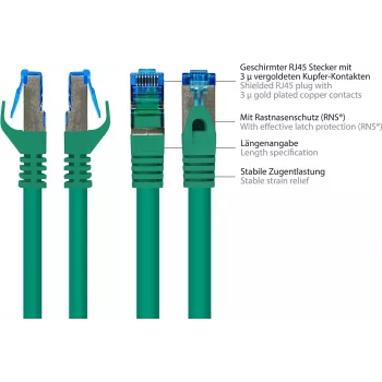 GoodConnections RNS® Cat. 6A S/FTP halogeeniton patchkaapeli lukituskielekkeen suojalla, 3 m, vihreä
