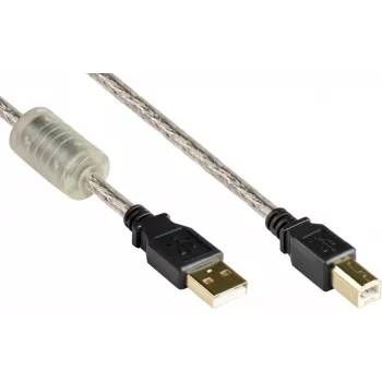 Good Connections USB 2.0 korkealaatuinen kaapeli ferriittisydämellä ja kultakontakteilla, läpinäkyvä, 5 m