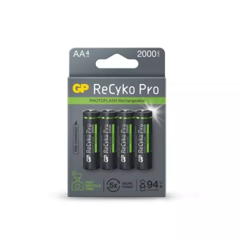 GP-paristo (AA) ladattava ReCyko+ Pro Fast Flash, NiMH, 4 kpl blister, 2000 mAh