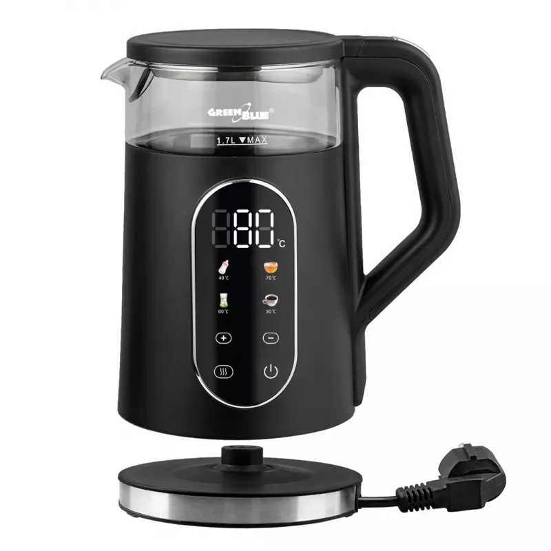 GREENBLUE langaton vedenkeitin GB670 B 1,7L 2200W musta/hopea