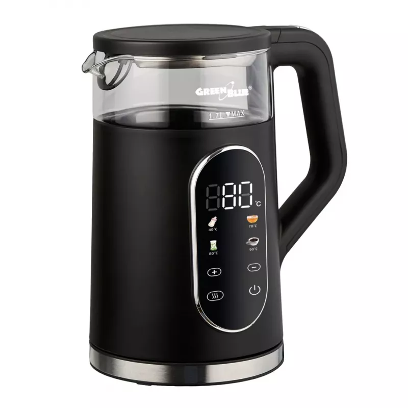 GREENBLUE langaton vedenkeitin GB670 B 1,7L 2200W musta/hopea