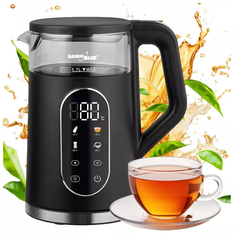 GREENBLUE langaton vedenkeitin GB670 B 1,7L 2200W musta/hopea