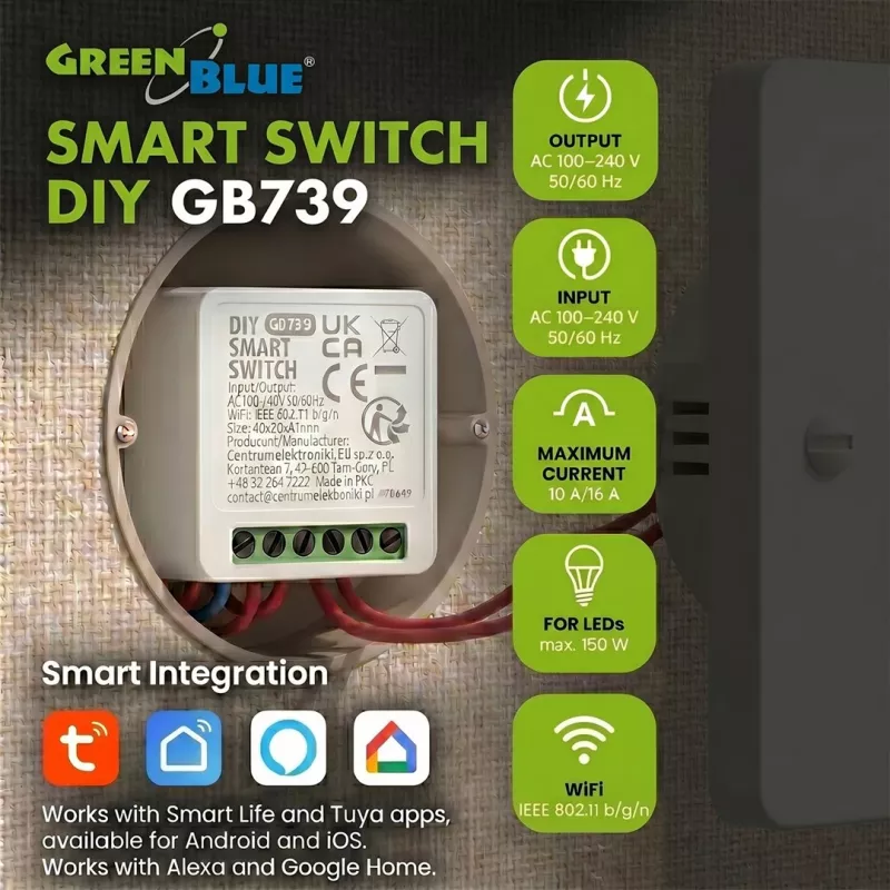 GREENBLUE uppoasennettava WLAN-ohjausrele GB739