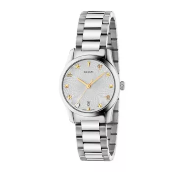 Gucci G-Timeless naisten kello YA126572A 27 mm ruostumaton teräs hopeinen kellotaulu timantti-indekseillä sveitsiläinen kvartsi