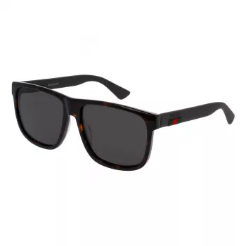 Gucci GG0010S-003 miesten kulmikkaat aurinkolasit, kiiltävä musta kehys, harmaat linssit, 58/16/145 mm