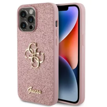 GUESS Apple iPhone 15 Pro Max Fixed Glitter 4G Metal Logo kotelo pinkki