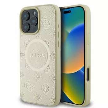 GUESS Apple iPhone 16 Pro Max Saffiano Peony Stamp MagSafe -kotelo kulta