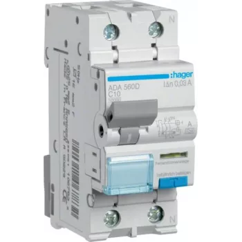 Hager ADA560D RCBO 1P+N 10A C-käyrä 30mA tyyppi A 10kA 230V