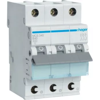 Hager MCS340 40A 3-napainen johdonsuojakatkaisija C-käyrällä, 6kA, 3 moduulia