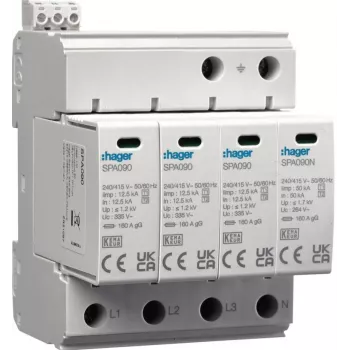 HAGER SPA931 ylijännitesuojalaite SPD T1+T2 B+C 4P 4M 12.5/50kA 1.5kV TN-S
