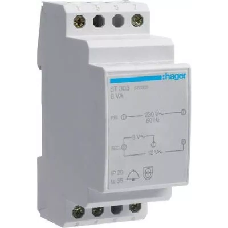 Hager ST303 ovikellomuuntaja 230V 8V/12V 8VA 2 moduulia