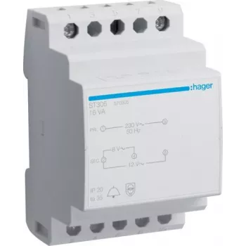 HAGER ST305 ovikellomuuntaja 230V 8/12V AC 8VA DIN-kisko