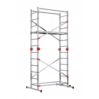 HAILO G60 -alumiiniteline, 2x12 askelmaa, enintään 7,0 m työskentelykorkeus, hopea/punainen