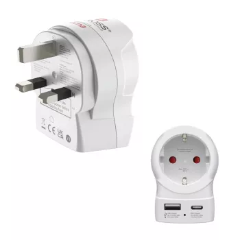 Hama matkasovitin EU - UK 1x USB-A USB-C Power Delivery 20W valkoinen