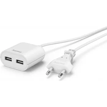 Hama USB-laturi 1,9 m kaapelilla, 2,4 A, 2x USB-A, valkoinen (00223203)