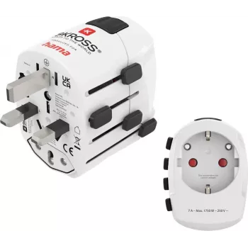 Hama World Travel Pro yleismatka-adapteri, 3-napainen, 1500W, valkoinen 00223465