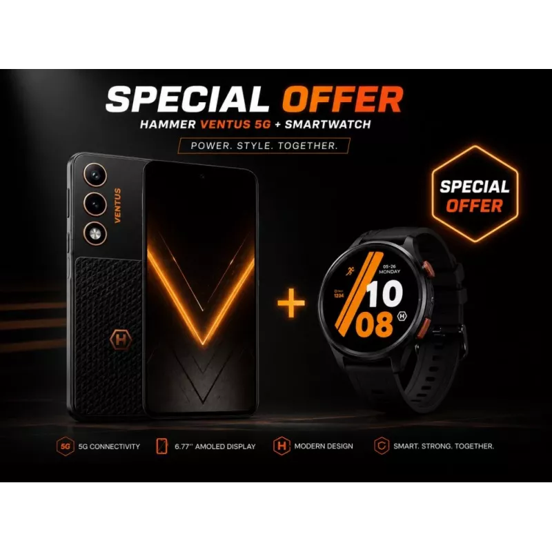 Hammer Ventus 5G 6,77 inch AMOLED 5G -älypuhelin 8GB RAM 256GB musta