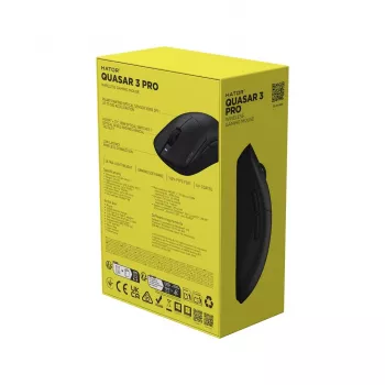 Hator Quasar 3 Pro langaton pelihiiri - 26000 DPI optinen sensori, 2,4GHz, USB-C, RGB, musta