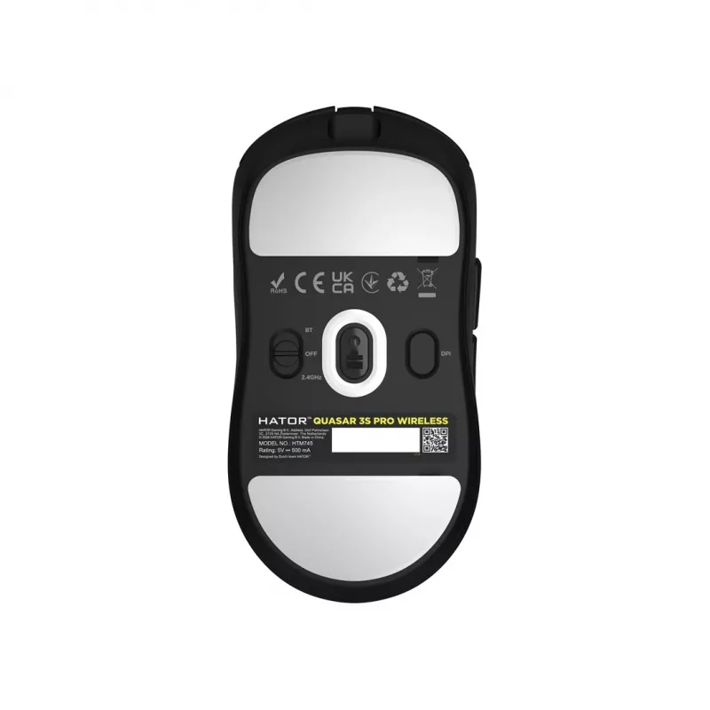 Hator Quasar 3S Pro langaton pelihiiri, musta, 30000 DPI, optinen, 2,4 GHz, USB-C, oikeakätinen, RGB