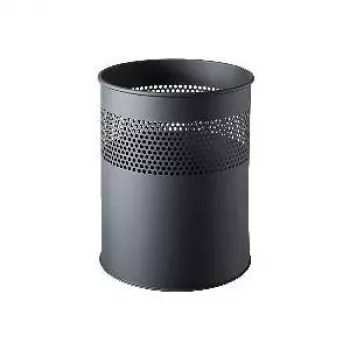 HELIT H2515795 teräksinen jäteastia rei'itetyllä kannella, 15 litraa, musta, pyöreä