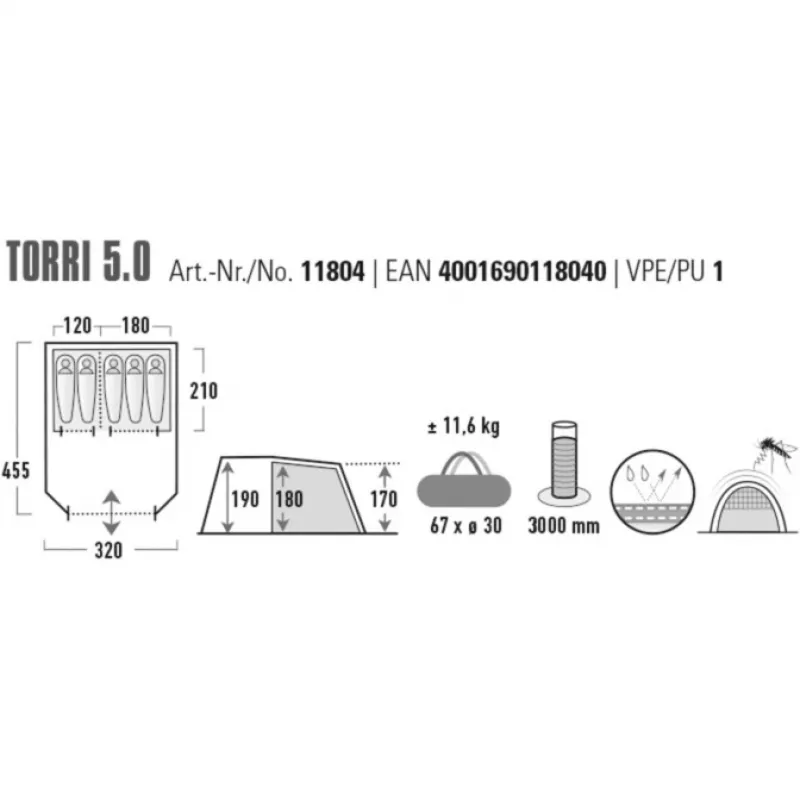 High Peak Torri 5.0 tunneliteltta tummanharmaa/vihreä