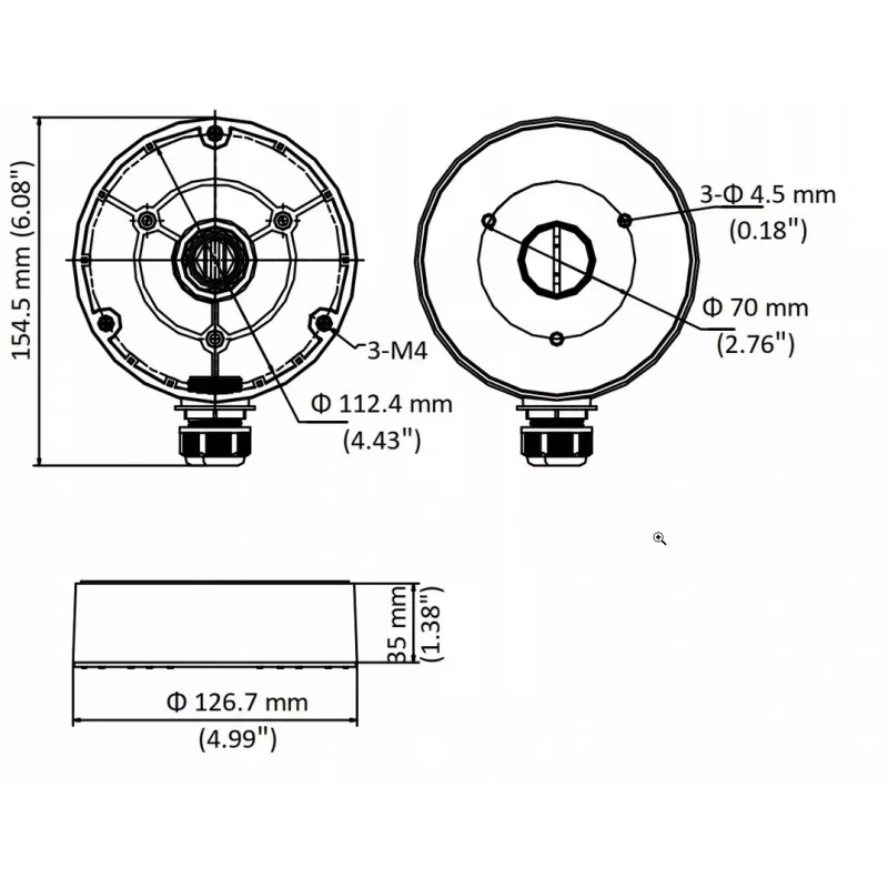 Hikvision DS-1280ZJ-DM8-Y(O-STD) kupukameran seinäteline liitäntärasia-adapteri, valkoinen