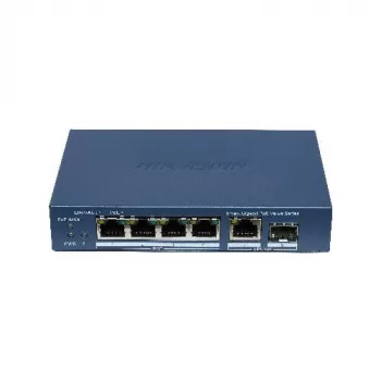 Hikvision DS-3E1506P-EI/M-4P1T1F(O-STD) hallitsematon kytkin 4-porttisella PoE+:lla, 1 Gigabit RJ45 ja 1 SFP-uplink