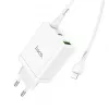 HOCO 35W kaksi USB-C + USB-A PD & QC3.0 seinälaturi USB-C–Lightning-kaapelilla, valkoinen