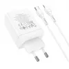 HOCO 35W kaksi USB-C + USB-A PD & QC3.0 seinälaturi USB-C–Lightning-kaapelilla, valkoinen