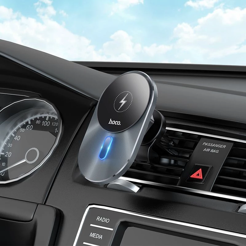 Hoco CA91 Magic Magnetic Wireless -pikalaturi autoteline, 15W, harmaa
