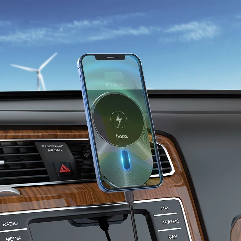 Hoco CA91 Magic Magnetic Wireless -pikalaturi autoteline, 15W, harmaa