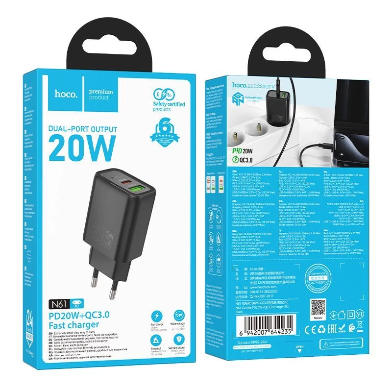 Hoco N61 Gentle PD20W+QC3.0 laturi (EU) musta