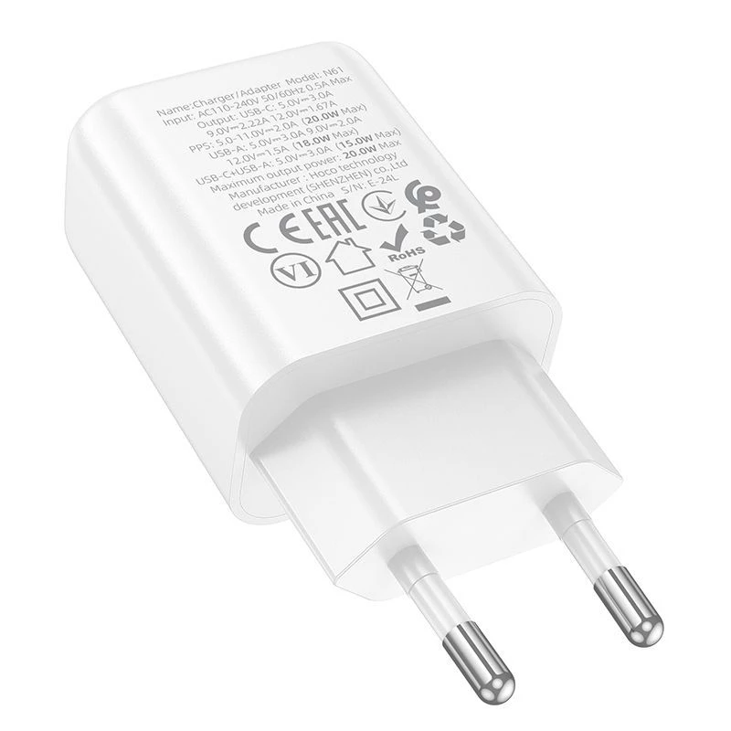 Hoco N61 Gentle PD20W+QC3.0 laturi (EU) valkoinen