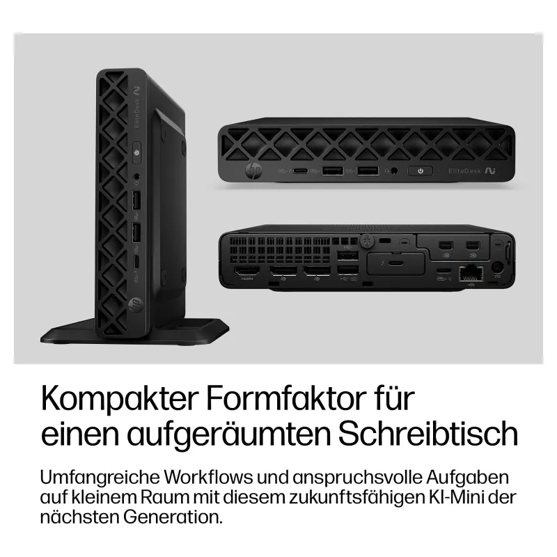 HP EliteDesk 8 Mini G2a Mini-PC, AMD Ryzen AI 5 435, 16GB RAM, 512GB SSD, Windows 11 Pro, musta