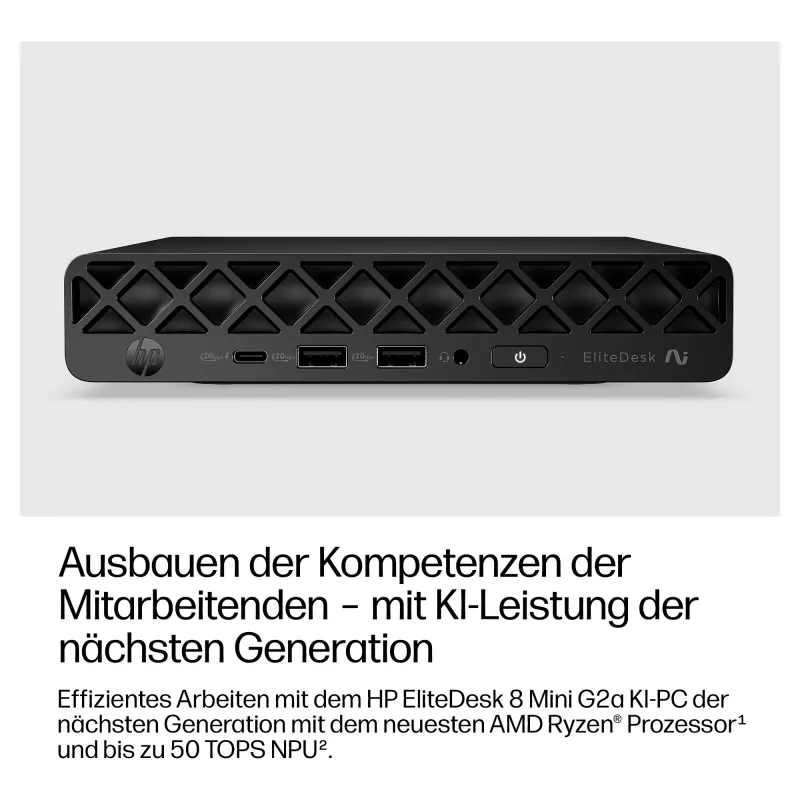 HP EliteDesk 8 Mini G2a Mini-PC, AMD Ryzen AI 5 435, 16GB RAM, 512GB SSD, Windows 11 Pro, musta