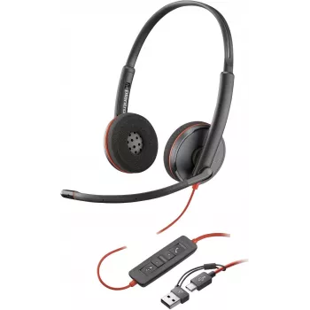 HP Poly Blackwire 3220 stereo USB-C johdollinen kuulokemikrofoni + USB-C/A-sovitin, musta