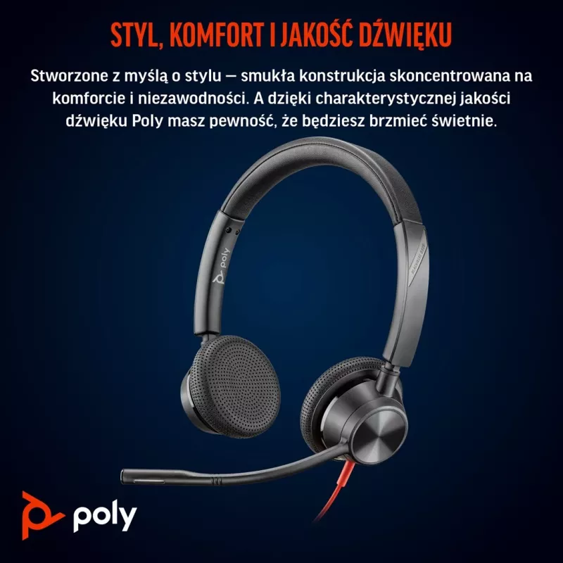 HP Poly Blackwire 3325 stereo Microsoft Teams -sertifioitu USB-C kuuloke +3,5mm liitin +USB-C/A sovitin
