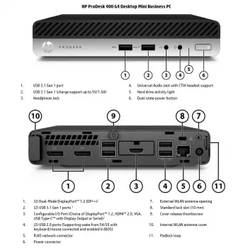 HP kunnostettu ProDesk 400 G4 SFF -pöytätietokone - Intel Core i3-8100T, 8GB RAM, 128GB SSD, Intel UHD Graphics 630, Windows 11 Pro