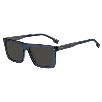 HUGO BOSS BLACK BOSS1765GSPJP miesten suorakaiteen muotoiset aurinkolasit - musta kehys, harmaat lasit, 55/18/150 mm