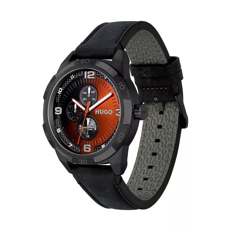 HUGO MAN 1530275 45mm kvartsikronografi kello sininen kellotaulu ruskea nahkaranneke