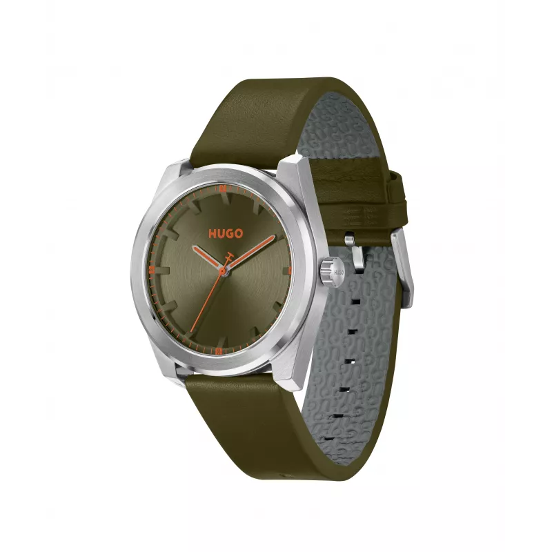 HUGO MAN kello 1530351 42mm ruostumaton teräskotelo musta kellotaulu nahkaranneke